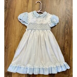 Vintage Princess Anne Light Blue Dress Hand Smocked Short Sleeve 6X GUC